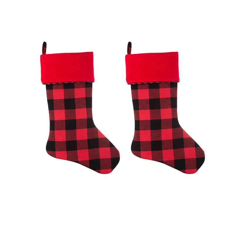 Red and Black Buffalo Check Adjustable Christmas Stockings, 20-inch, 2-Pack