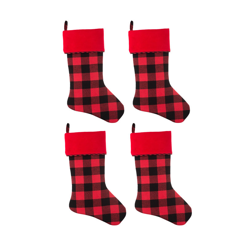 Red and Black Buffalo Check Polyester Holiday Stocking Set