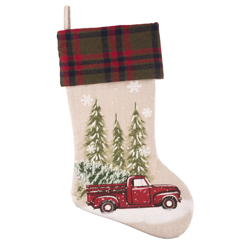 Plaid Cuff Beige Polyester Christmas Stocking Set