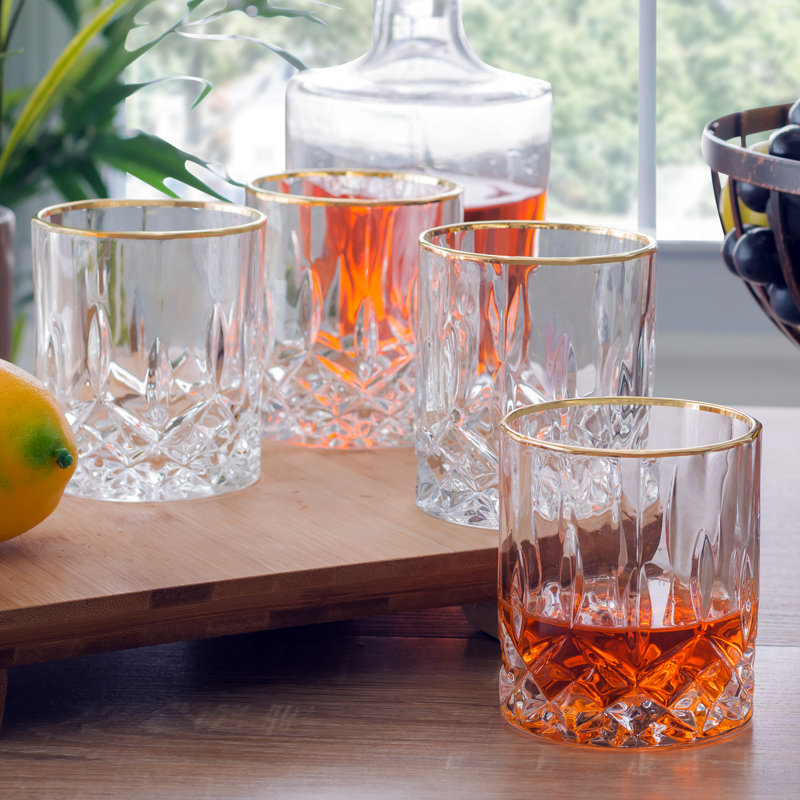 Opera 11oz Crystal Whiskey Glass Set with Gold Rim
