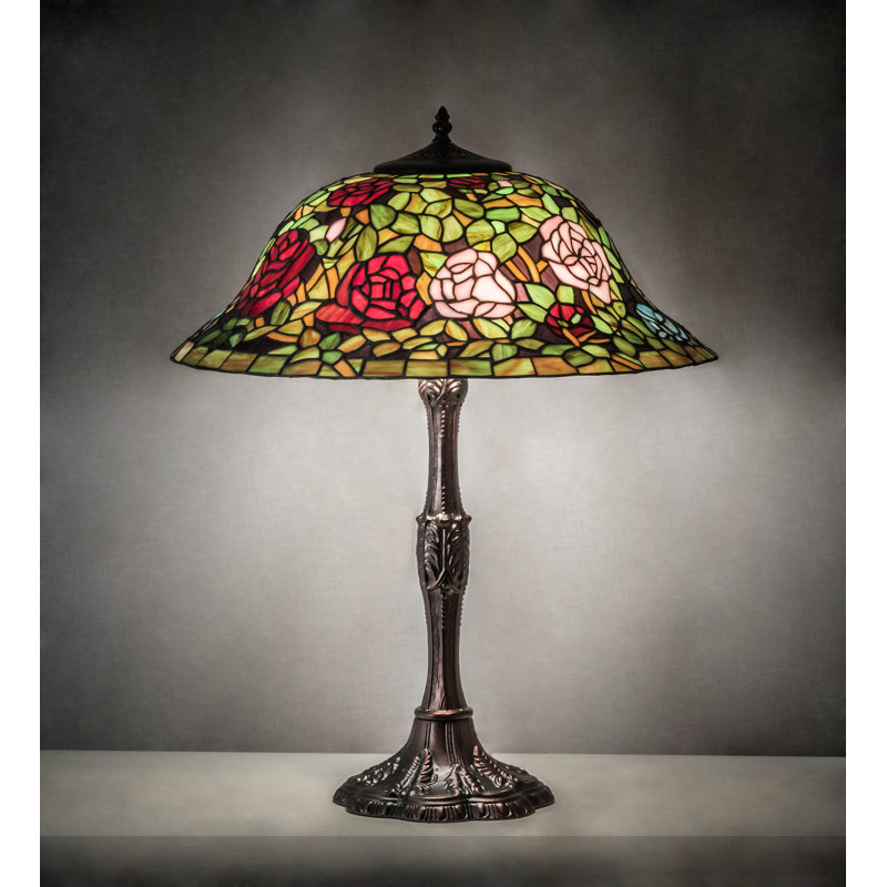 Mahogany Bronze Stained Glass Rosebush Table Lamp