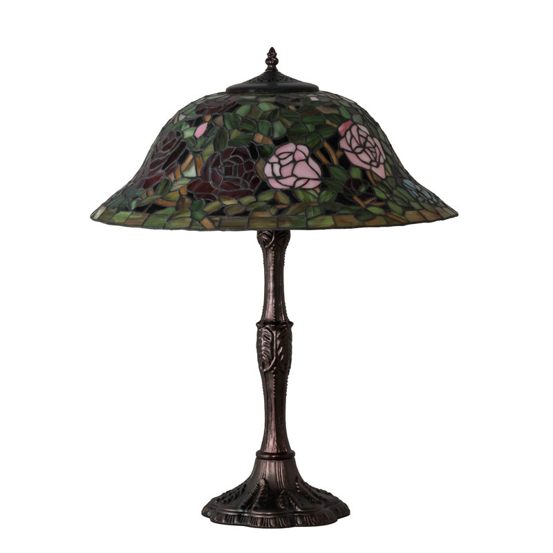 Mahogany Bronze Stained Glass Rosebush Table Lamp
