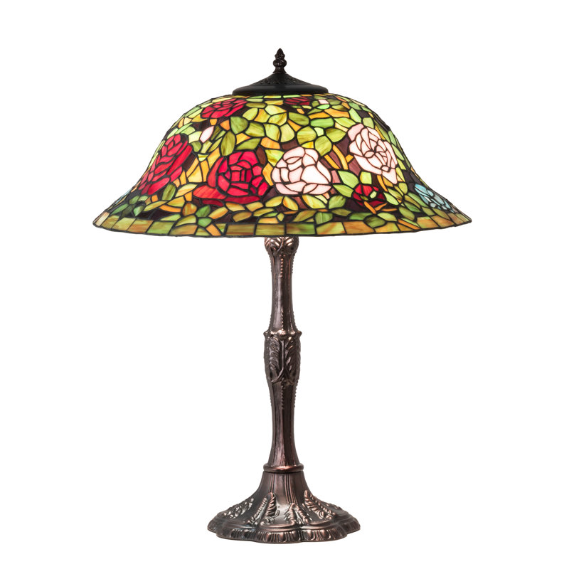 Mahogany Bronze Stained Glass Rosebush Table Lamp