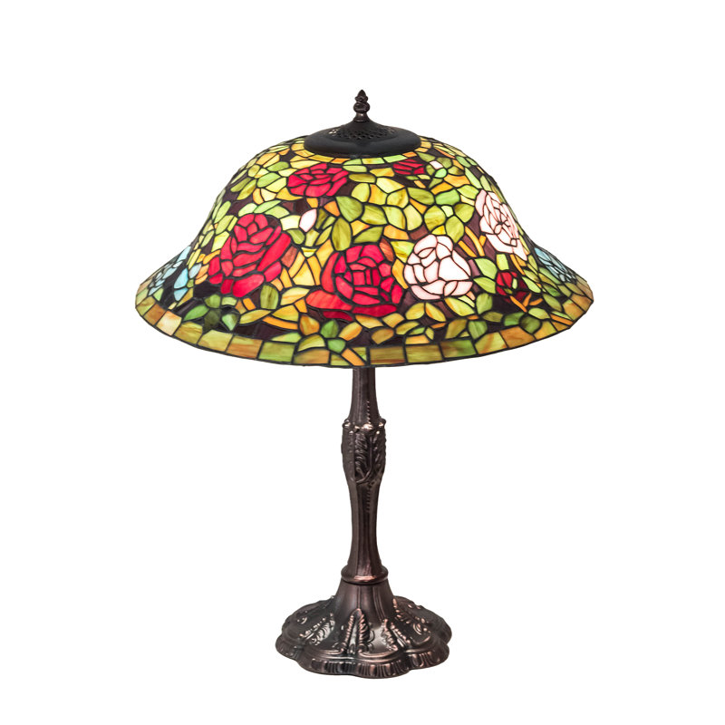 Mahogany Bronze Stained Glass Rosebush Table Lamp