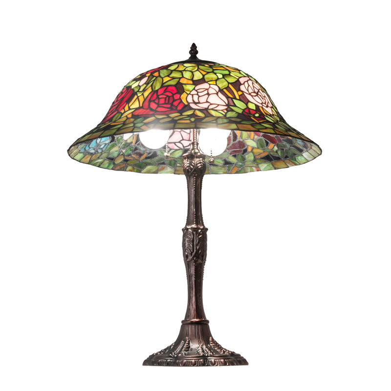 Mahogany Bronze Stained Glass Rosebush Table Lamp
