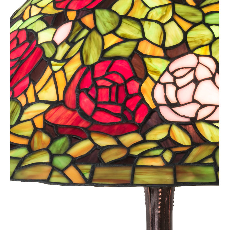 Mahogany Bronze Stained Glass Rosebush Table Lamp
