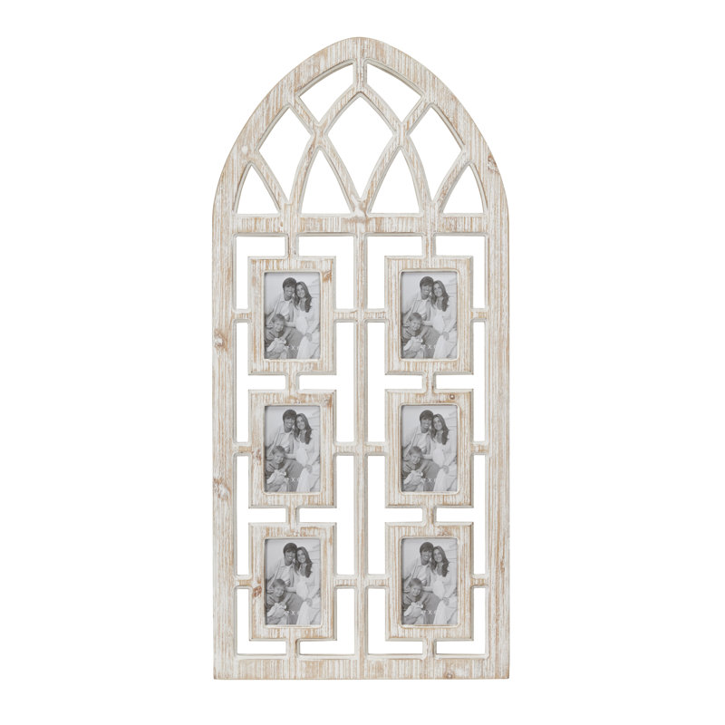 Whitewashed Vintage Cathedral Arch Wood Photo Frame 19" x 41"