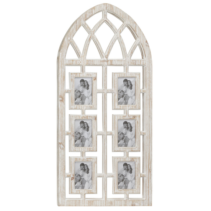 Whitewashed Vintage Cathedral Arch Wood Photo Frame 19" x 41"