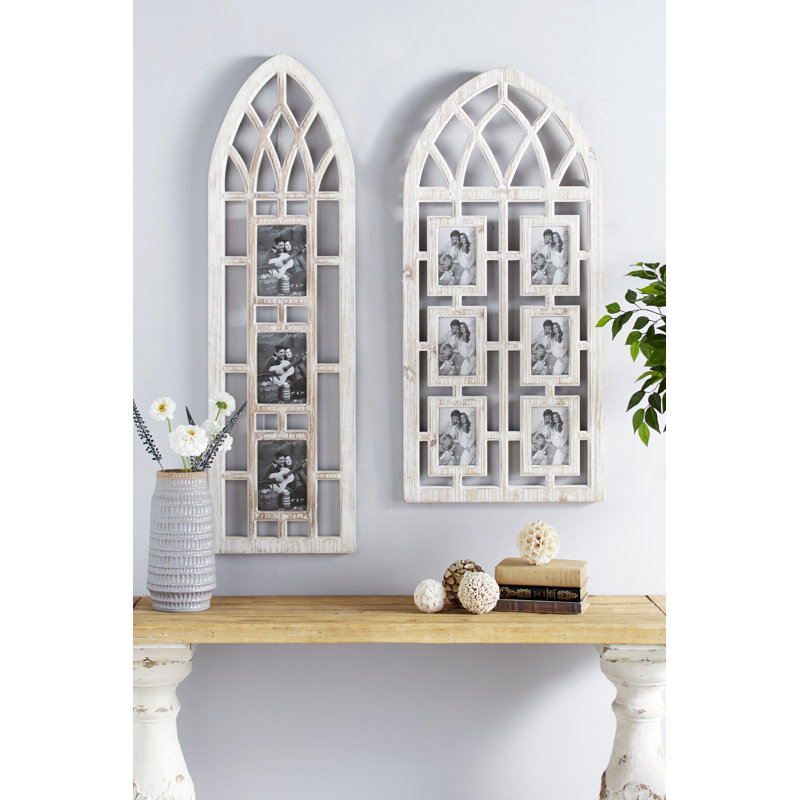 Whitewashed Vintage Cathedral Arch Wood Photo Frame 19" x 41"