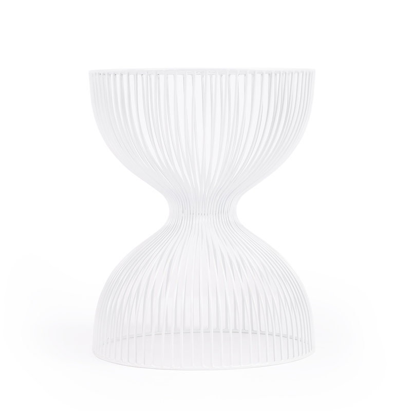 Nicholas Round White Metal and Glass Hourglass Side Table