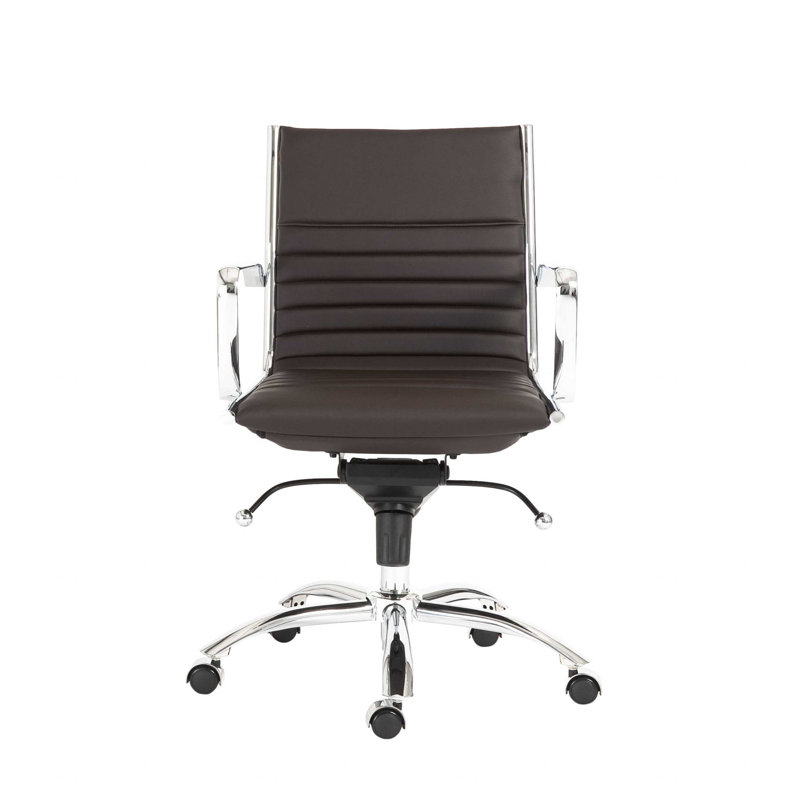 Dark Brown Leatherette Swivel Executive Chair with Metal Base