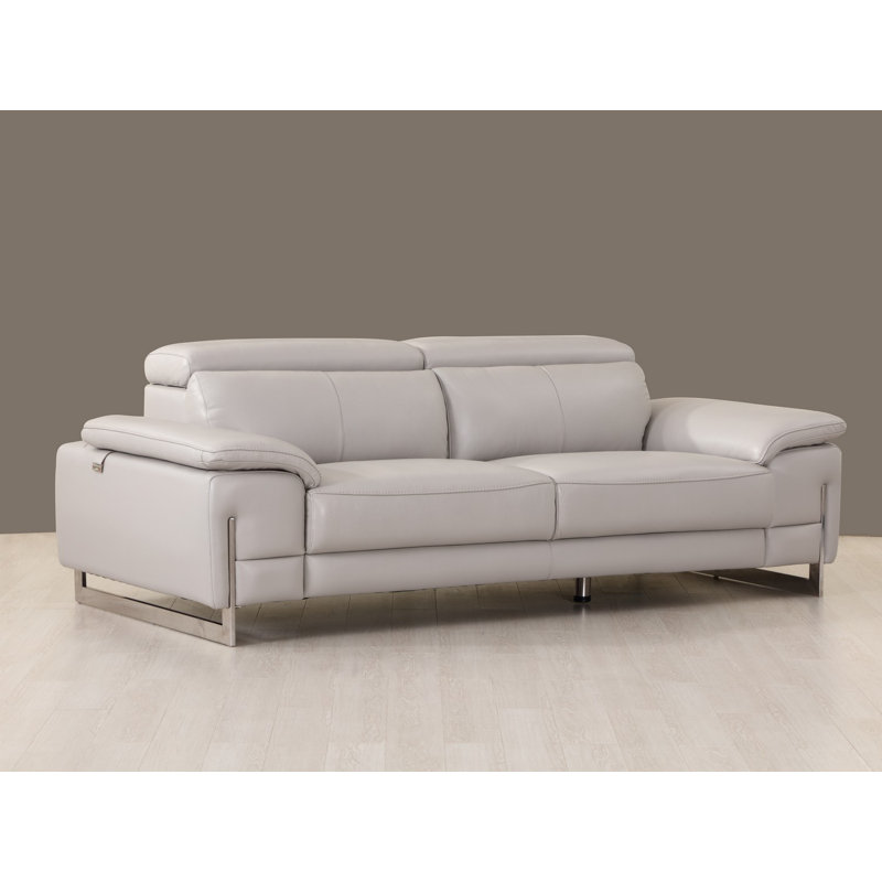 Elegant Gray Tufted Faux Leather Reception Sofa with Pillow-top Arms