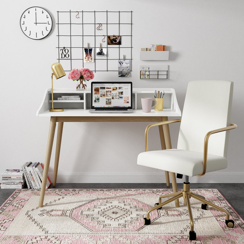 Alton Mid-Century Modern White Writing Desk with Flared Legs