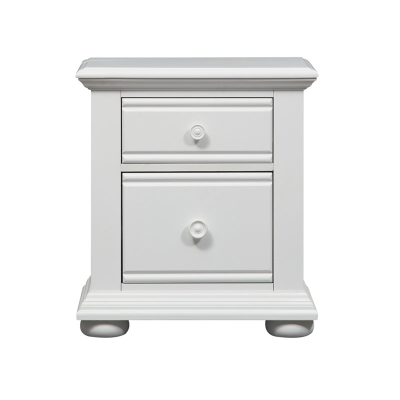 Cottage Charm White 2-Drawer Nightstand with Bun Feet