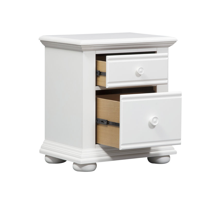 Cottage Charm White 2-Drawer Nightstand with Bun Feet