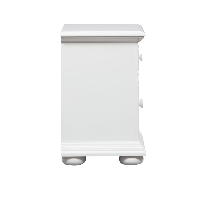 Cottage Charm White 2-Drawer Nightstand with Bun Feet