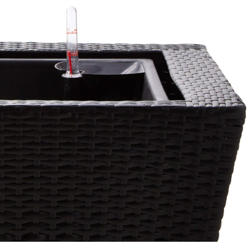 Vista Black Resin Wicker Square Planter, 14-inch