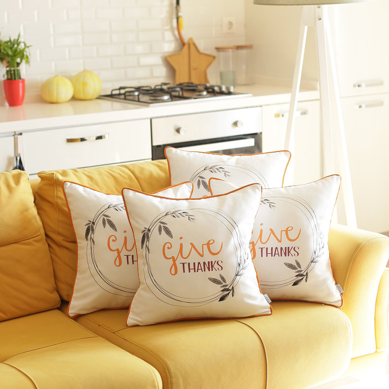 Thanksgiving Quote Polyester Square Pillow Covers Set of 4