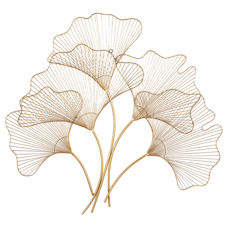 Elegant Gold Gingko Leaf Cluster Wall Sculpture, 38" x 34"