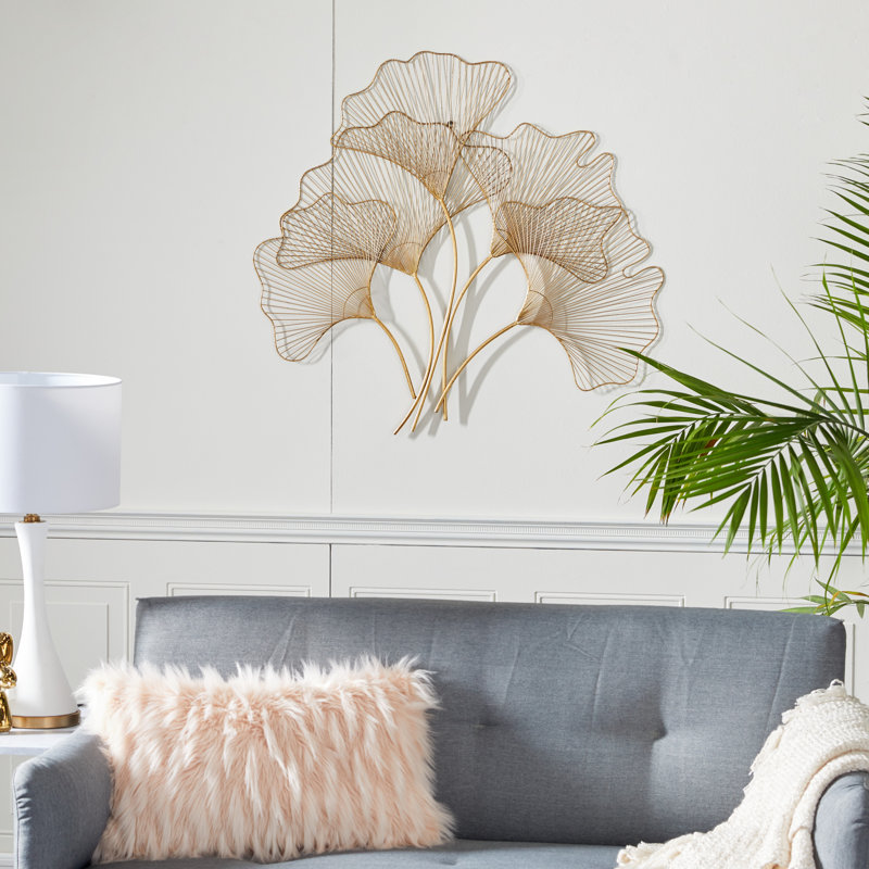 Elegant Gold Gingko Leaf Cluster Wall Sculpture, 38" x 34"