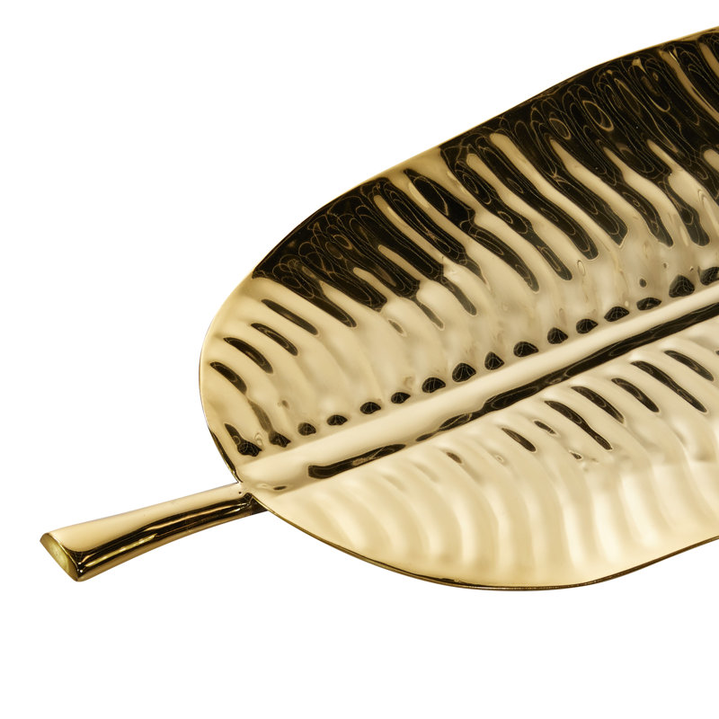 Elegant Gold Metal Leaf-Shaped Decorative Tray Set