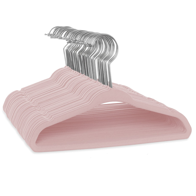 Light Pink Velvet Baby Hangers with Metal Hooks
