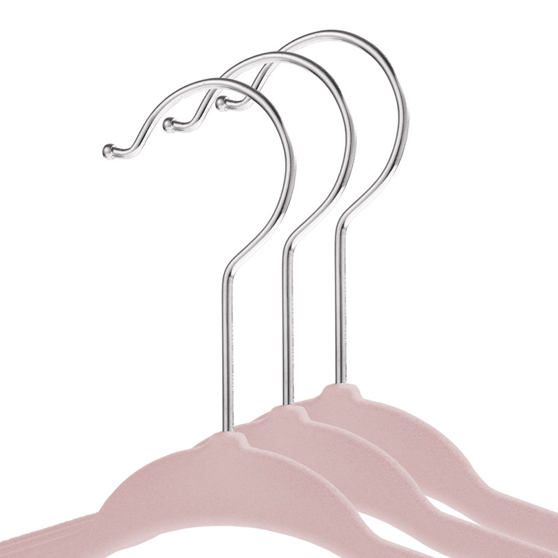 Light Pink Velvet Baby Hangers with Metal Hooks