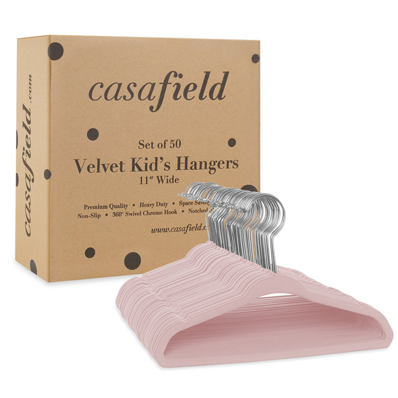 Light Pink Velvet Baby Hangers with Metal Hooks