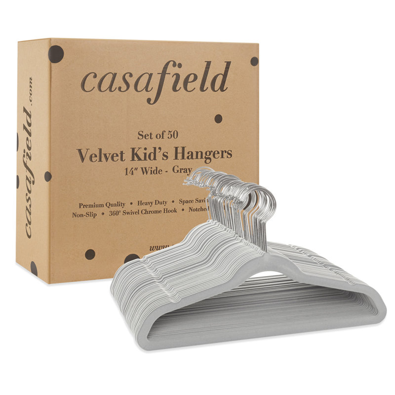 Gray Velvet Non-Slip Kids Clothing Hangers, 14"