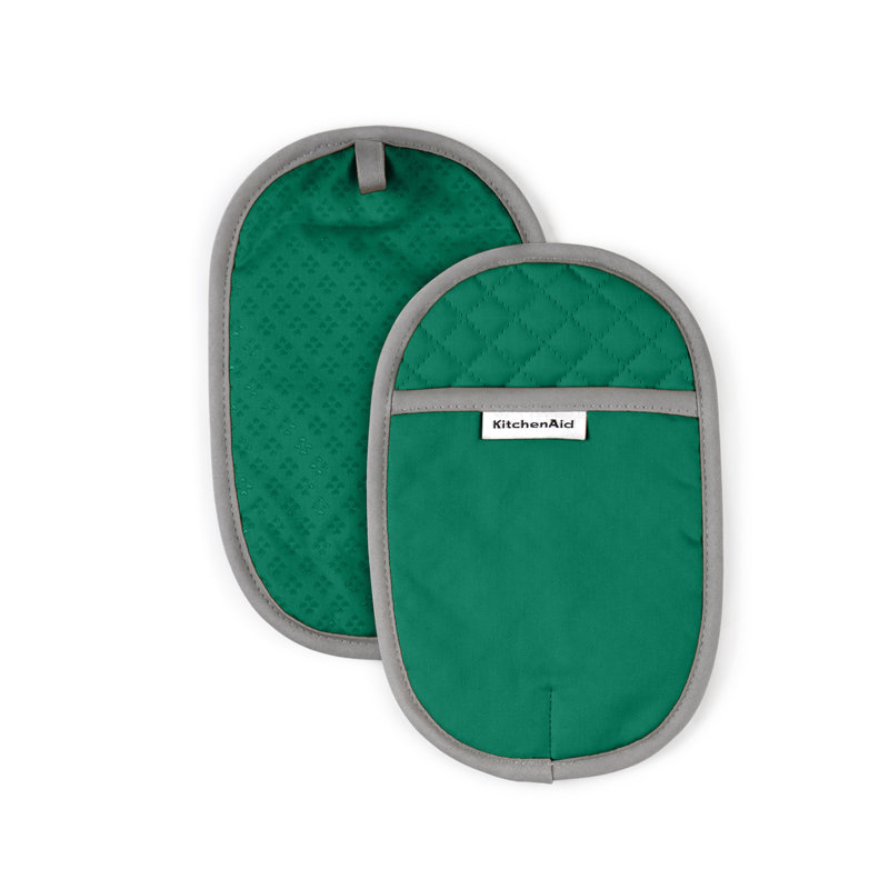 Asteroid Dark Green Silicone Grip Oval Pot Holder Set