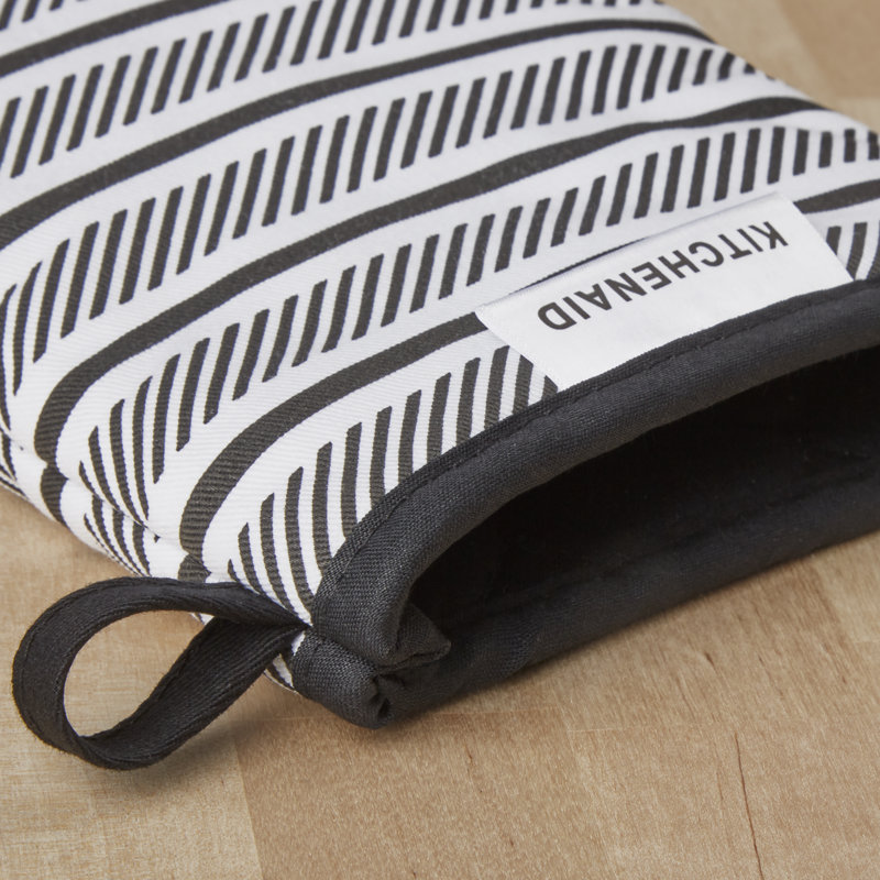 Black and White Striped Silicone Oven Mitt Set