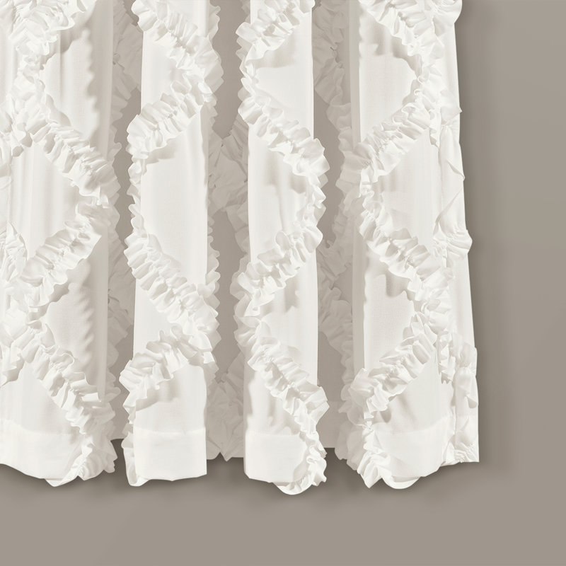 White Ruffle Diamond Light-Filtering Polyester Curtain Panels, 63"