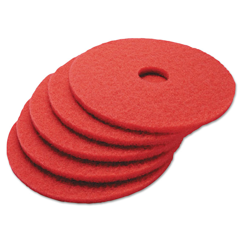 Red 12" Buffing Floor Pads for Rotary Machines, Pack of 5
