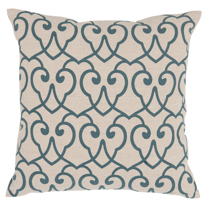 Kyle Blue and Beige Embroidered Linen Throw Pillow Set