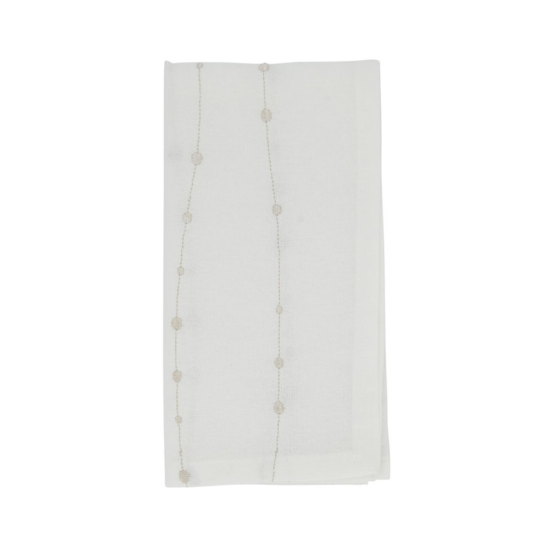 Silver Embroidered Cotton Square Napkin Set