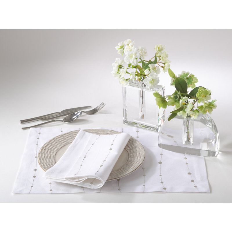 Silver Embroidered Cotton Square Napkin Set