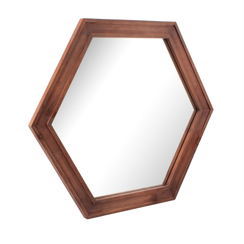 Redwood Hexagon Wall Mirror with Wooden Frame