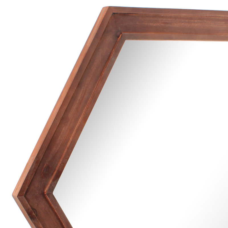 Redwood Hexagon Wall Mirror with Wooden Frame