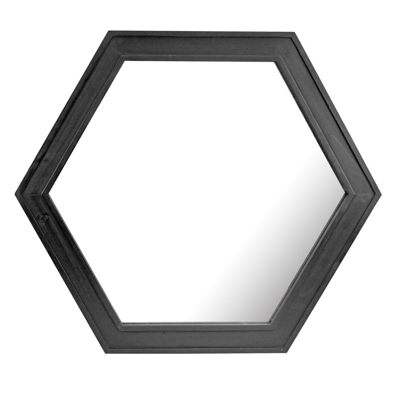 Modern Hexagon 27'' Black Wood Wall Vanity Mirror