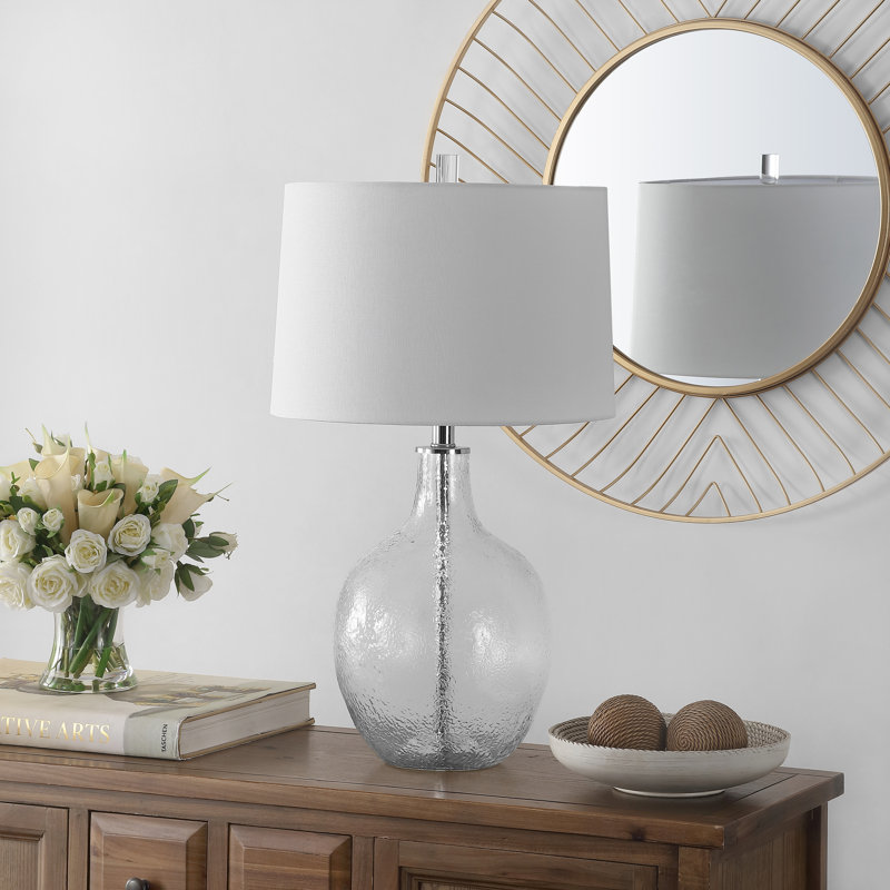 Clear Glass Urn Table Lamp with Drum Shade