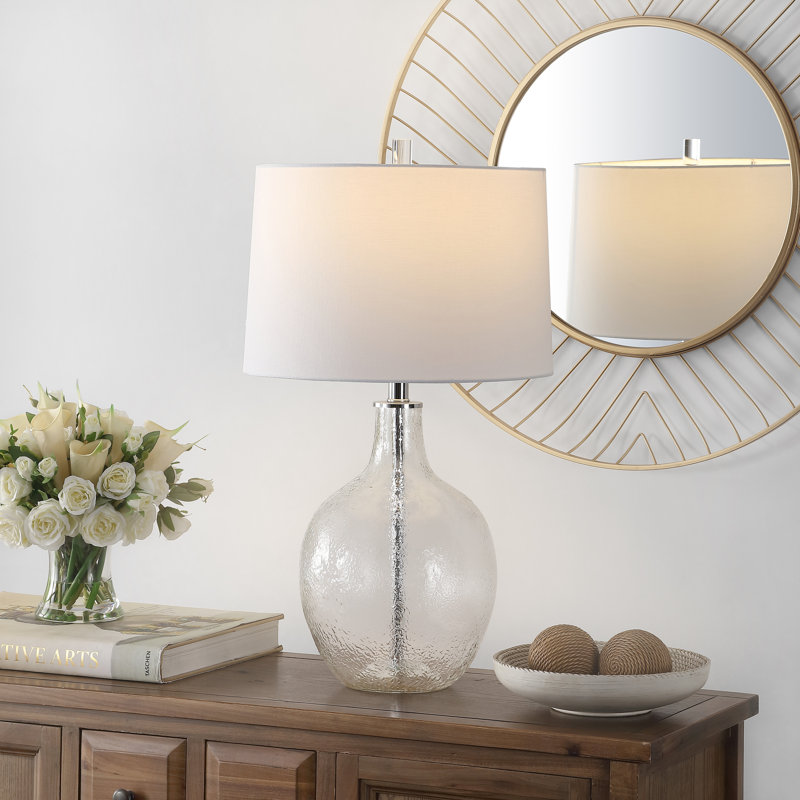 Clear Glass Urn Table Lamp with Drum Shade
