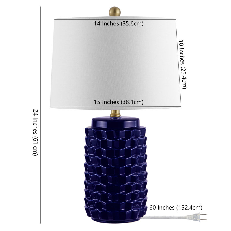 Navy Textured Ceramic Table Lamp with Drum Shade