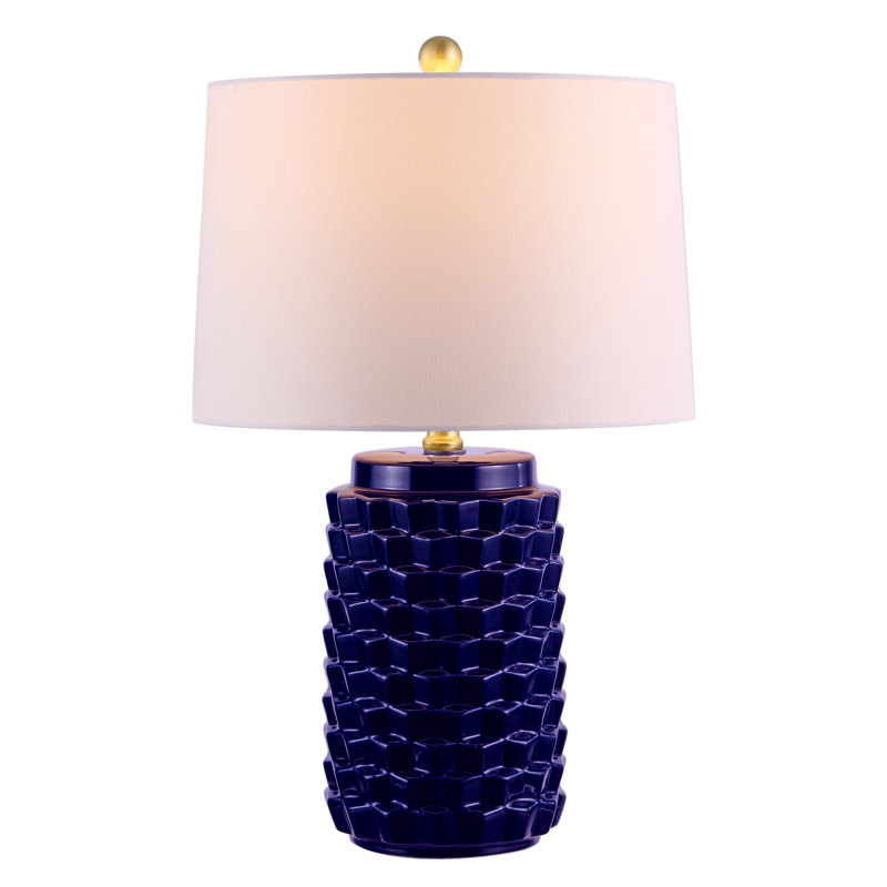 Navy Textured Ceramic Table Lamp with Drum Shade