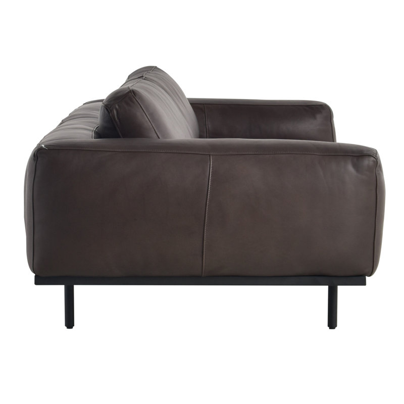 Graphite Black Leather Track Arm Sofa, 97"