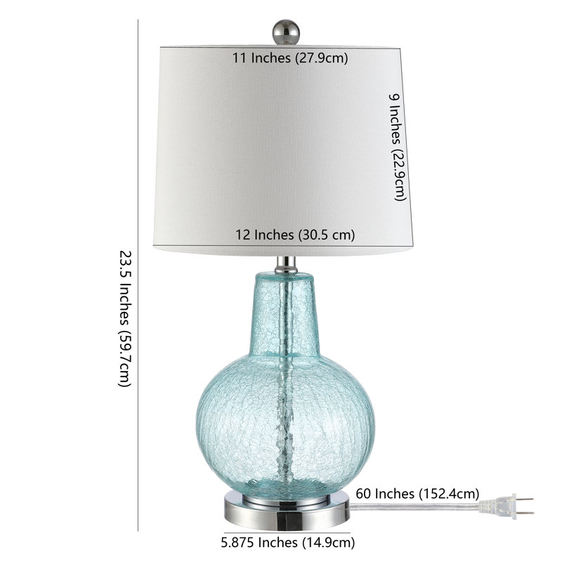 Elegant Atlas 16" Blue Crackle Glass Table Lamp with Light Grey Shade