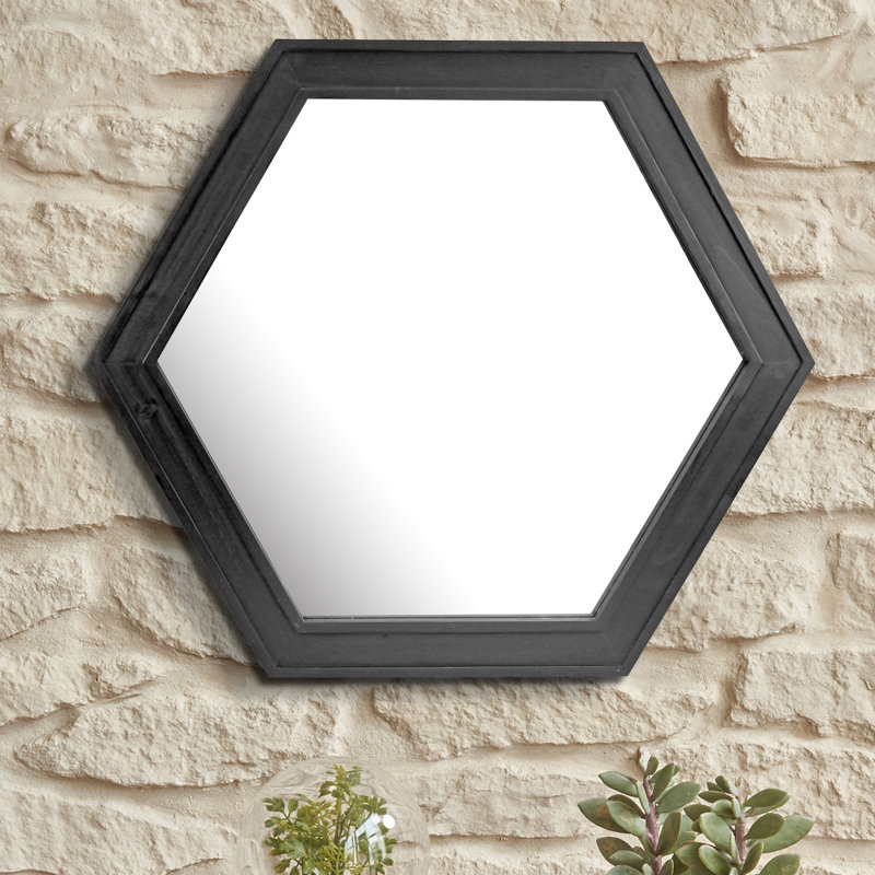 Modern Hexagon 27'' Black Wood Wall Vanity Mirror