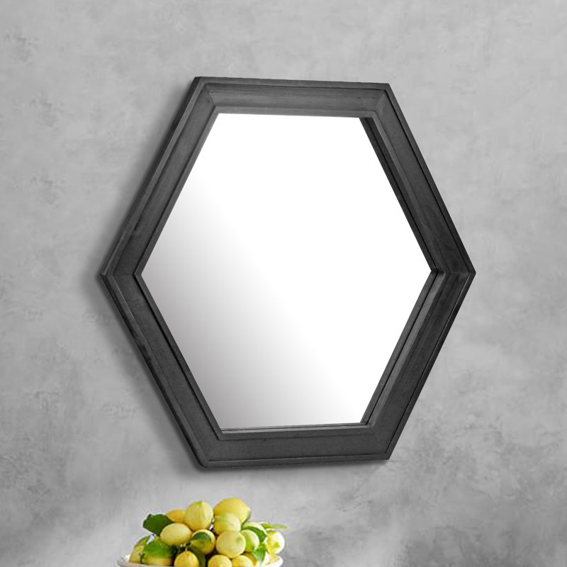 Modern Hexagon 27'' Black Wood Wall Vanity Mirror