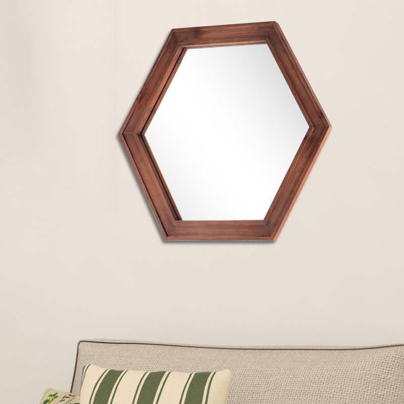 Redwood Hexagon Wall Mirror with Wooden Frame
