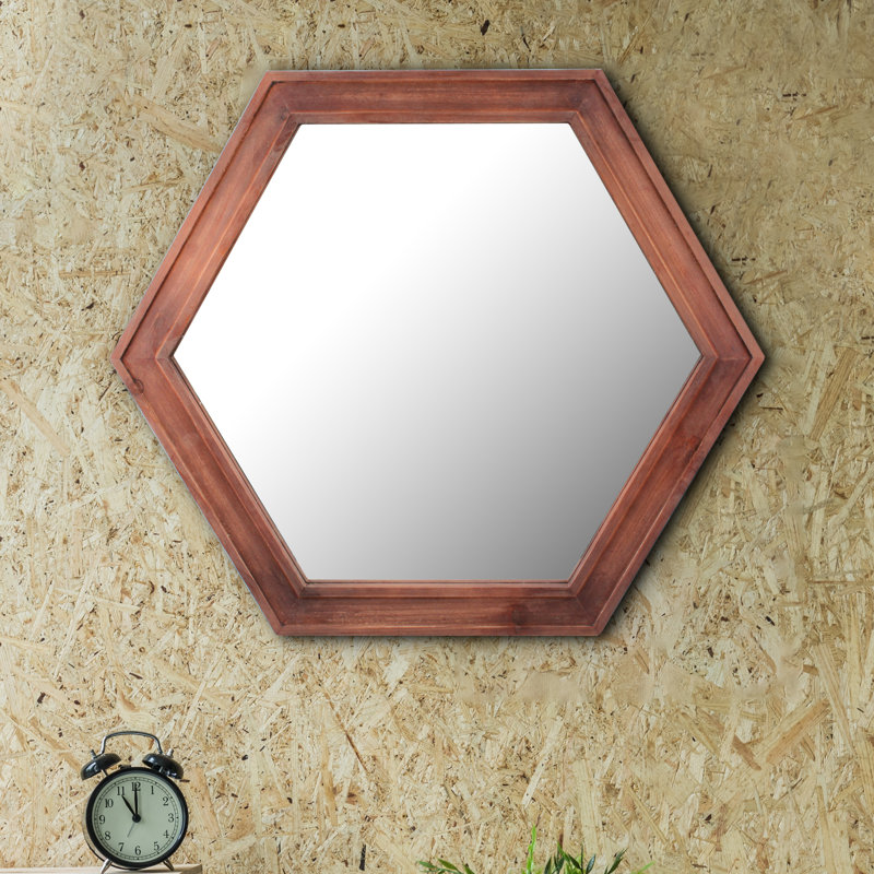 Redwood Hexagon Wall Mirror with Wooden Frame