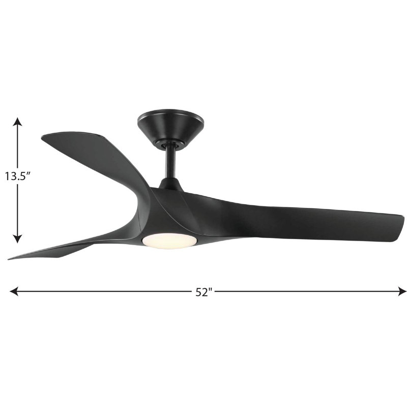 52'' Black Modern Ceiling Fan with LED Light and Remote